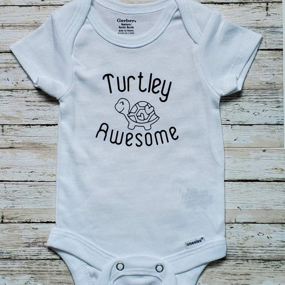 NEW!  Turtley Awesome Newborn Bodysuit - Funny Animal Pun, 100% Cotton